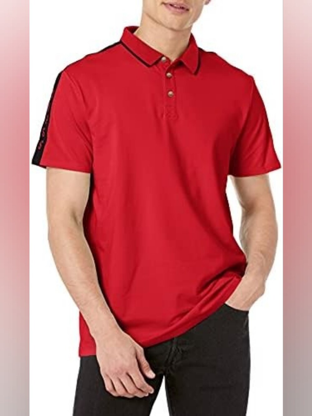GUESS Men's Red Pique Logo Tape Sleeve Polo Shirt Streetwear Casual - Size XL